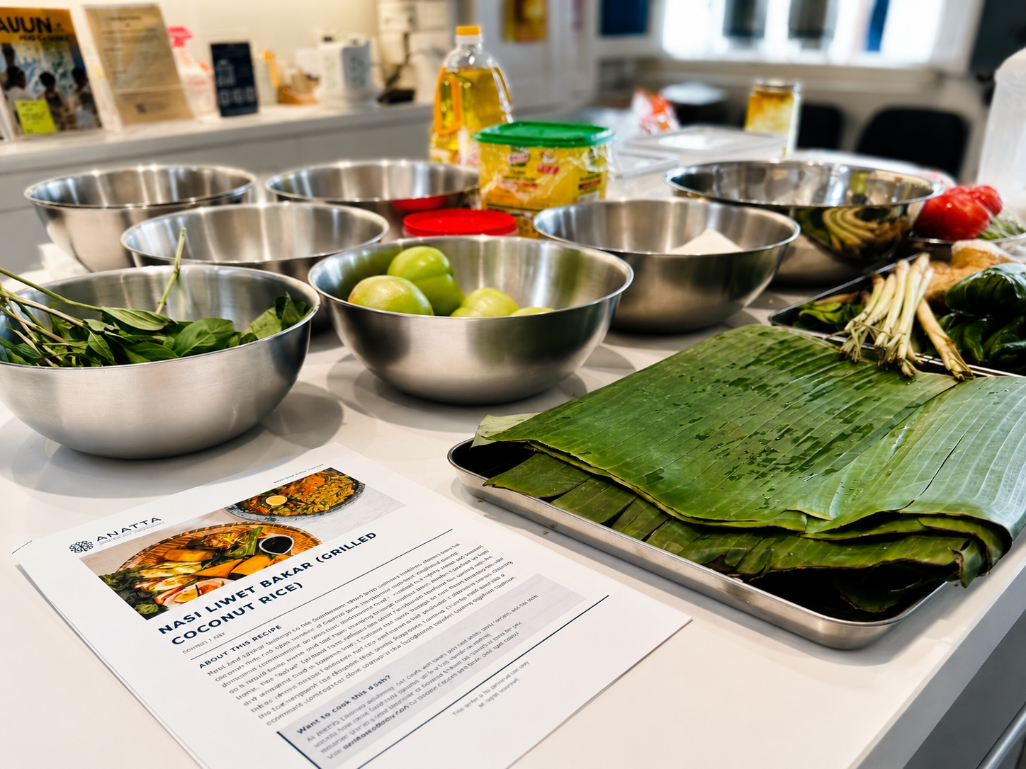 Cooking class ingredients and recipe setup